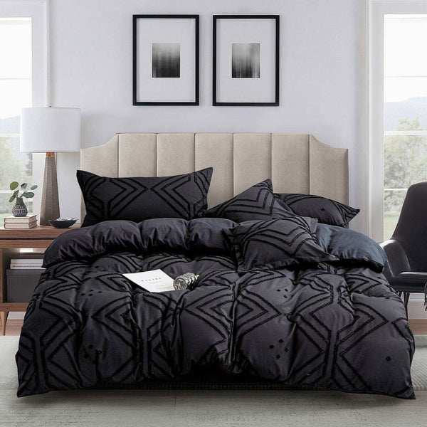 Quilt Covers Tufted Textured Jacquard Black Duvet Quilt Cover Set