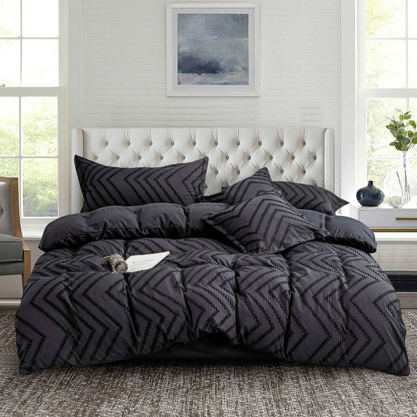 Quilt Covers Tufted Boho Wave Jacquard Black Duvet Quilt Cover Set