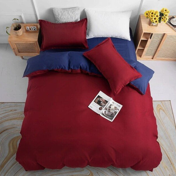 1000Tc Reversible Queen Size Blue And Red Duvet Quilt Cover Set
