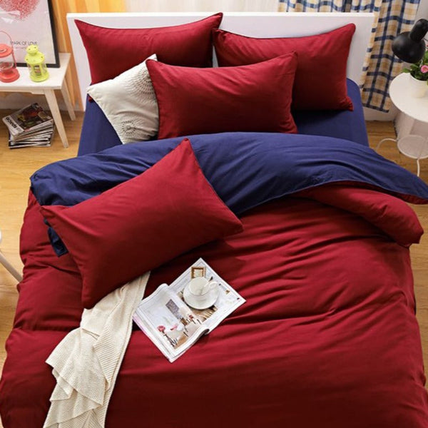 1000Tc Reversible Queen Size Blue And Red Duvet Quilt Cover Set