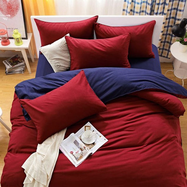 1000Tc Reversible Super King Size Blue And Red Duvet Quilt Cover Set