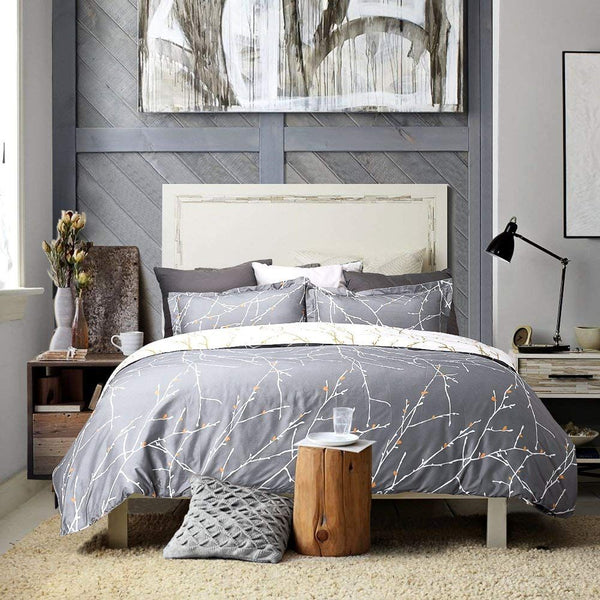 Quilt Covers Tree Reversible King Size Grey Duvet Quilt Cover Set