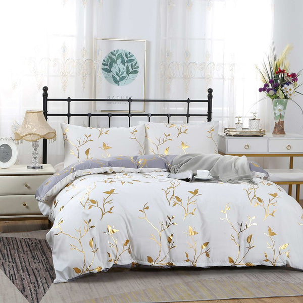 Quilt Covers Reversible Design King Size White Duvet Quilt Cover Set