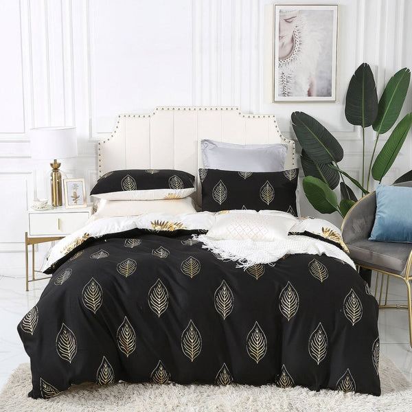 Quilt Covers Reversible Design King Size Black Gold Duvet Quilt Cover Set