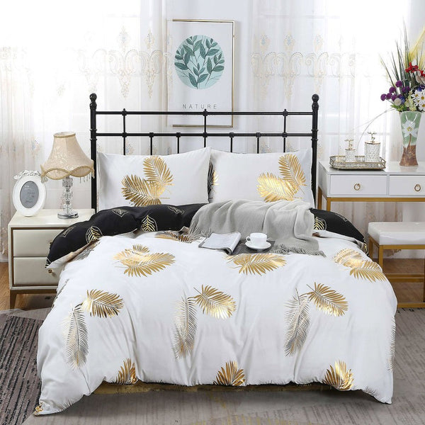 Quilt Covers Reversible Design King Size Black Gold Duvet Quilt Cover Set