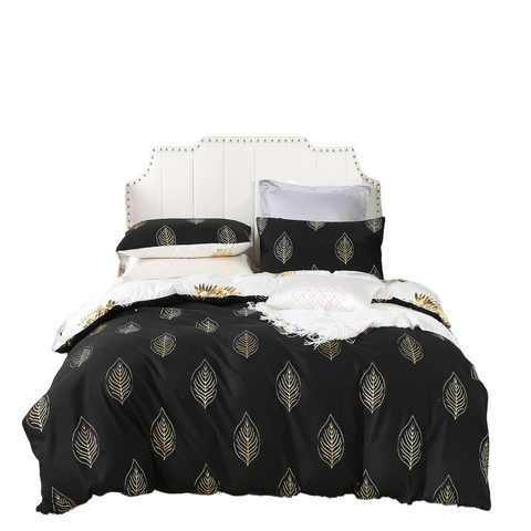 Quilt Covers Reversible Design Queen Size Black Gold Duvet Quilt Cover Set