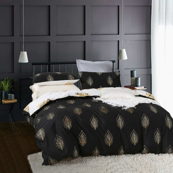 Quilt Covers Reversible Design Super King Size Black Gold Duvet Quilt Cover Set