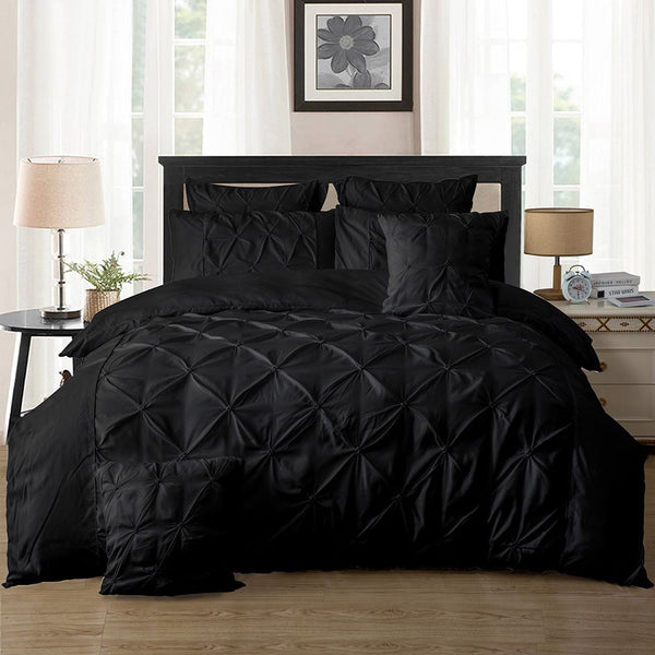 Diamond Pintuck Black Duvet Quilt Cover Set