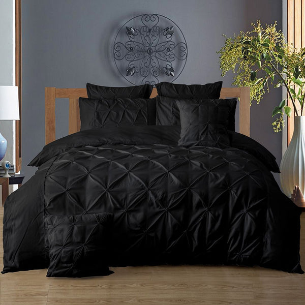 Diamond Pintuck Black Duvet Quilt Cover Set