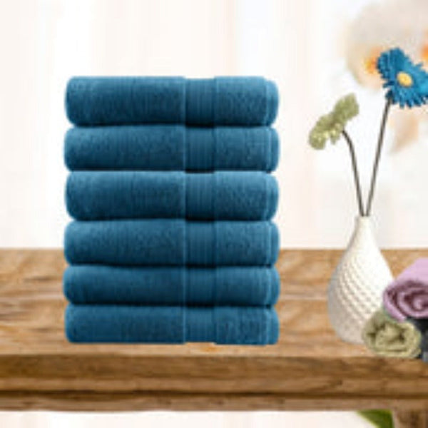 6 Piece Ultra Light Cotton Hand Towels In Teal