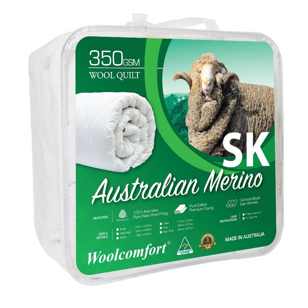 Woolcomfort Aus Made Merino Quilt 350Gsm 270X240cm Super King Size