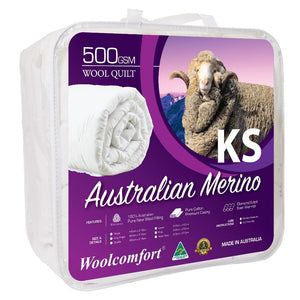 Woolcomfort Aus Made Merino Quilt 500Gsm 160X210cm King Single Size