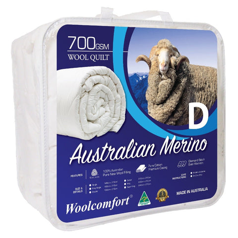 Woolcomfort Aus Made Merino Quilt 700Gsm 180X210cm Double Size