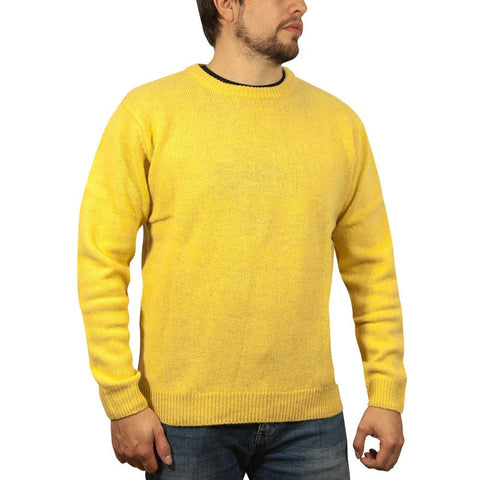 100% Shetland Wool Crew Round Neck Knit Jumper Pullover Mens Sweater Knitted - Corn (14)