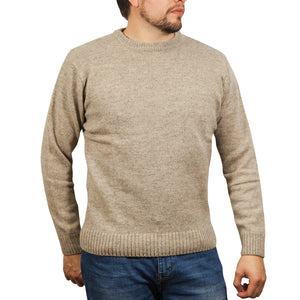 100% Shetland Wool Crew Round Neck Knit Jumper Pullover Mens Sweater Knitted - Beige (03)