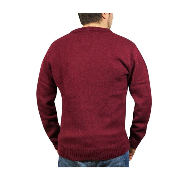 Jumpers 100% Shetland Wool V Neck Knit Jumper Pullover Mens Sweater Knitted Burgundy (97)