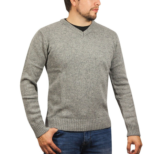 Jumpers 100% Shetland Wool V Neck Knit Jumper Pullover Mens Sweater Knitted Grey (21)