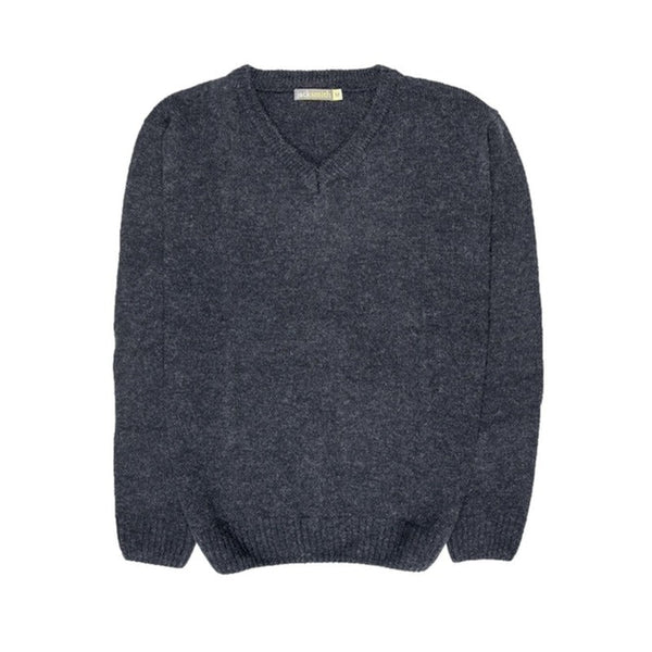 100% Shetland Wool V Neck Knit Jumper Pullover Mens Sweater Knitted - Navy (45)