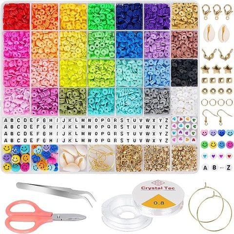 28 Colors 6380Pcs 6Mm Flat Round Heishi Polymer Clay Jewelry Making Kit Bead Smiley Face Beads Set
