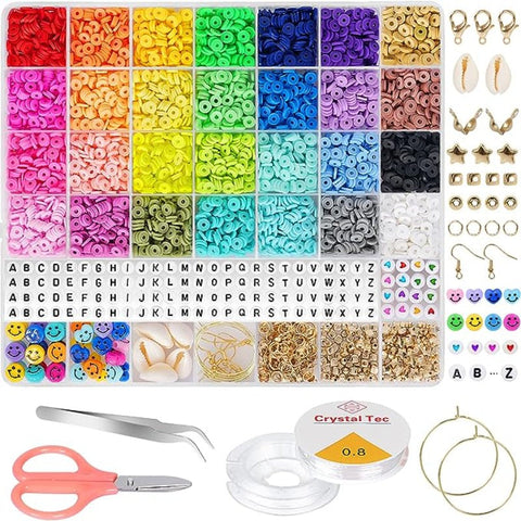 Craft Beads 28 Colors 6380Pcs 6Mm Flat Round Heishi Polymer Clay Jewelry Making Kit Bead Smiley Face Beads Set