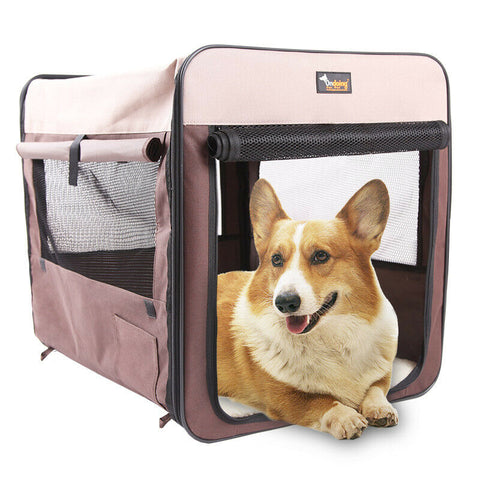 Pet Transport Pet Carrier Bag Soft Dog Crate Cage Kennel Tent House Foldable Portable Bed Brown 82*58*58Cm