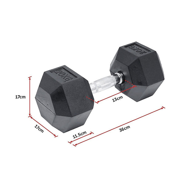 20Kg Commercial Rubber Hex Dumbbell Gym Weight