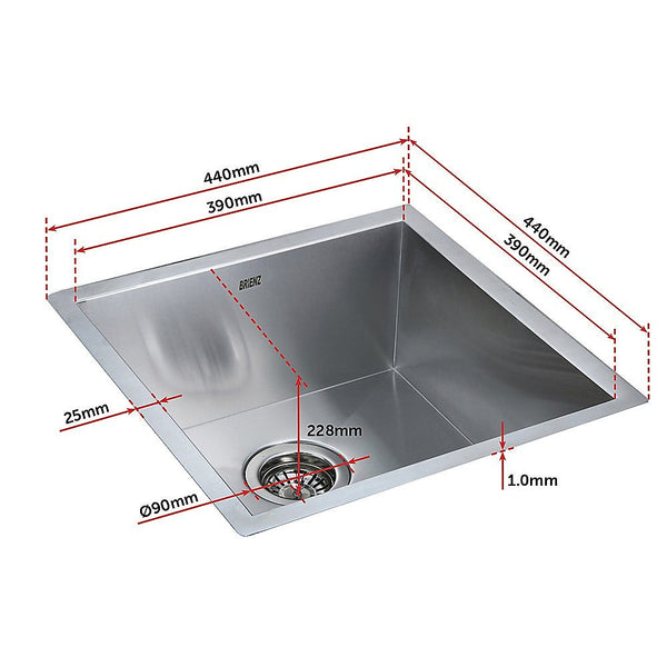 Kitchen Sinks 440X440mm Handmade Stainless Steel Undermount / Topmount Kitchen Laundry Sink With Waste