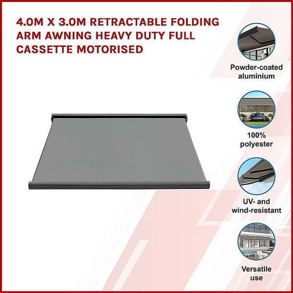 Awning & Canopy Parts 4.0M X 3.0M Retractable Folding Arm Awning Heavy Duty Full Cassette Motorised