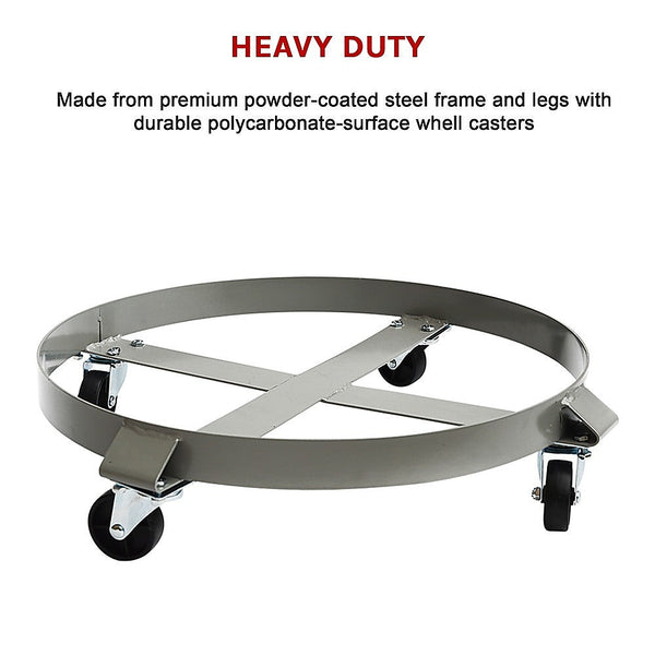 Drum Dolly 450Kg 55 Gallon W Swivel Casters Heavy Duty Steel Frame Non Tipping