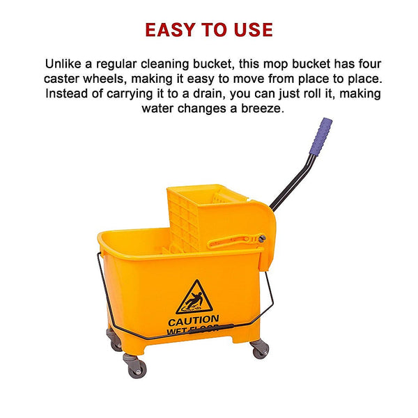 Mop & Broom Accessories 20L Deluxe Mop Wringer Bucket Side Press Janitor Commercial Cleaning