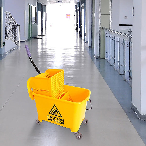 Mop & Broom Accessories 20L Deluxe Mop Wringer Bucket Side Press Janitor Commercial Cleaning