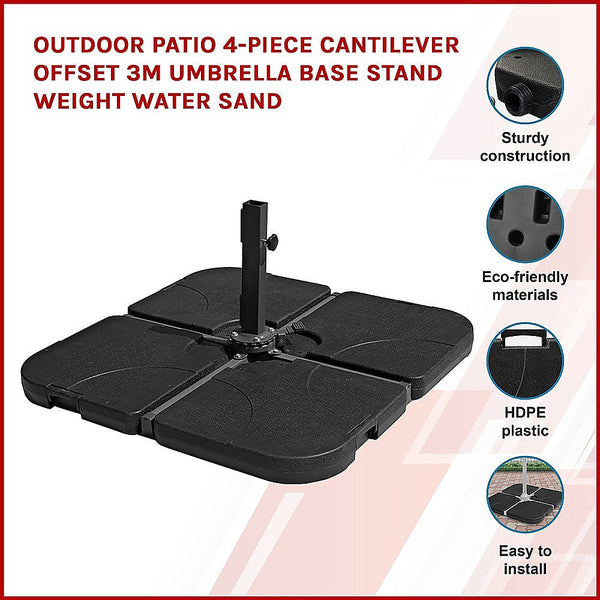 Umbrella Accessories Outdoor Patio 4 Piece Cantilever Offset 3M Umbrella Base Stand Weight Water Sand