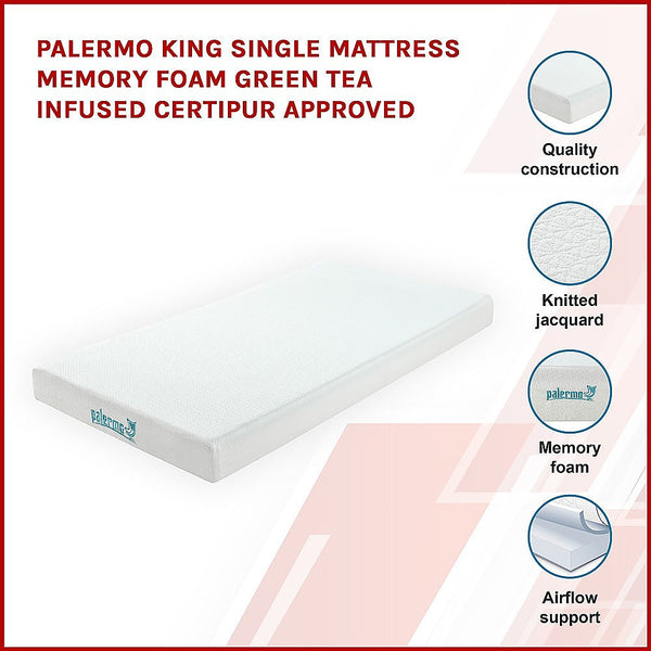 Mattresses Palermo King Single Mattress Memory Foam Green Tea Infused Certipur Approved