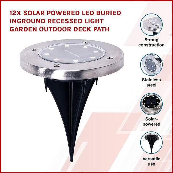 Landscape & Walkway Lights 12X Solar Powered Led Buried Inground Recessed Light Garden Outdoor Deck Path