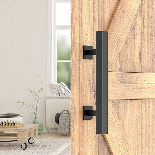 Door Knobs 12" Square Pull And Flush Door Handle Set Black Barn Hardware