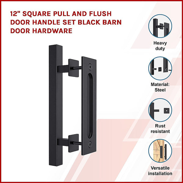 Door Knobs 12" Square Pull And Flush Door Handle Set Black Barn Hardware