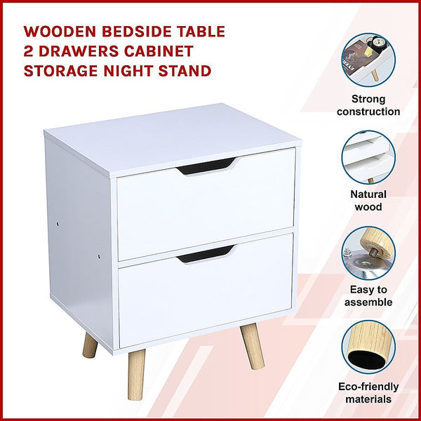 Bedside Tables Wooden Bedside Table 2 Drawers Cabinet Storage Night Stand