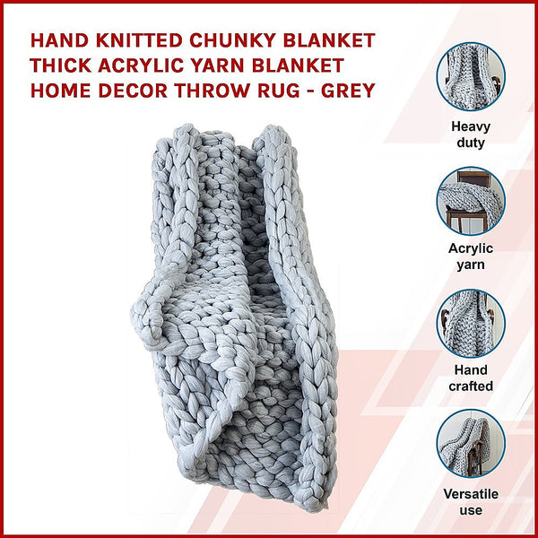 Throws & Afghans Hand Knitted Chunky Blanket Thick Acrylic Yarn Home Decor Throw Rug Grey