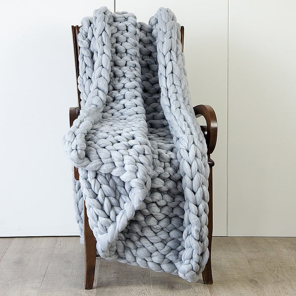 Throws & Afghans Hand Knitted Chunky Blanket Thick Acrylic Yarn Home Decor Throw Rug Grey