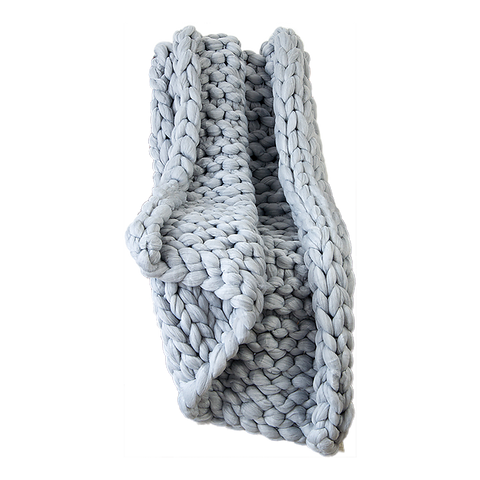 Hand Knitted Chunky Blanket Thick Acrylic Yarn Home Decor Throw Rug - Grey