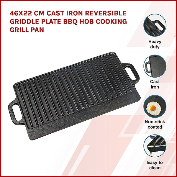 Grills & Griddles 46X22 Cm Cast Iron Reversible Griddle Plate Bbq Hob Cooking Grill Pan