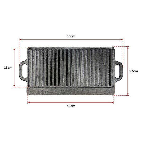 Grills & Griddles 46X22 Cm Cast Iron Reversible Griddle Plate Bbq Hob Cooking Grill Pan