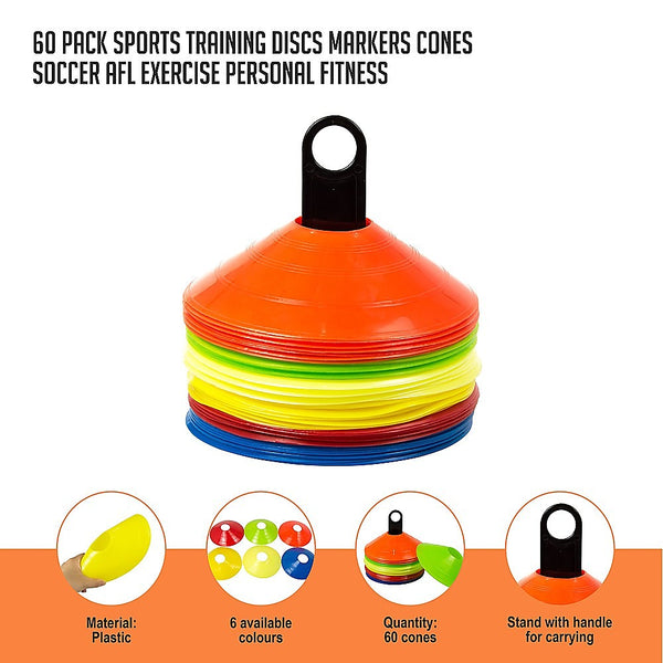 Training Aids 60 Pack Sports Training Discs Markers Cones Soccer Afl Exercise Personal Fitness