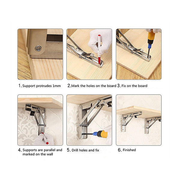 Braces & Brackets 2X 10" Stainless Steel Folding Table Bracket Shelf Bench 50Kg Load Heavy Duty