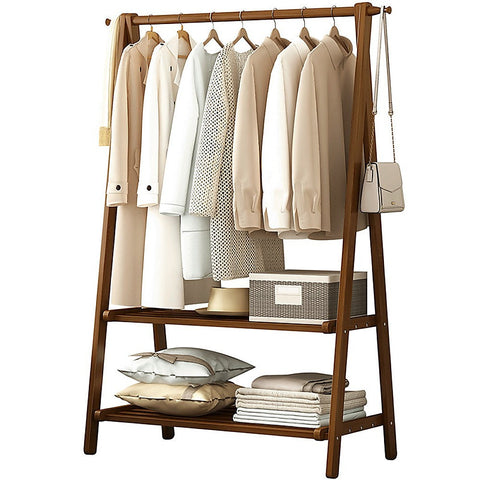 Garment Racks Portable Clothes Rack Coat Garment Stand Bamboo Rail Hanger Airer Closet