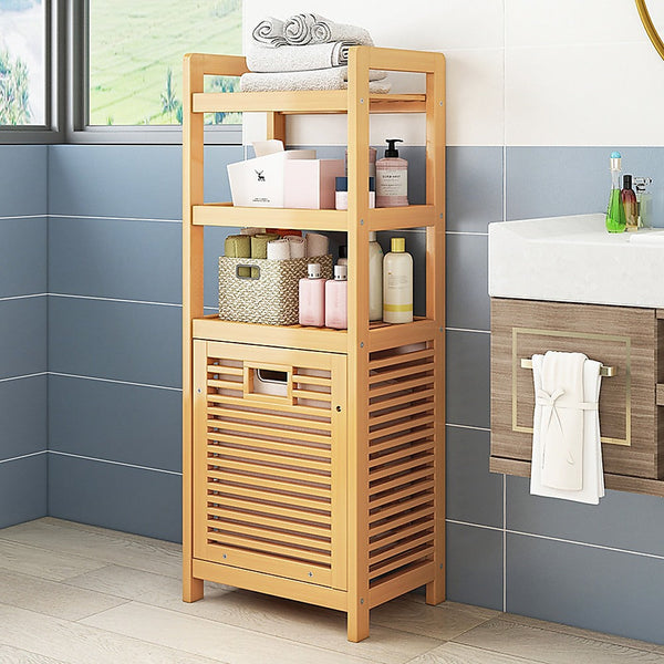 Side Tables Bamboo 2 In 1 Laundry Hamper Side Table With Shelves And Clothes Basket