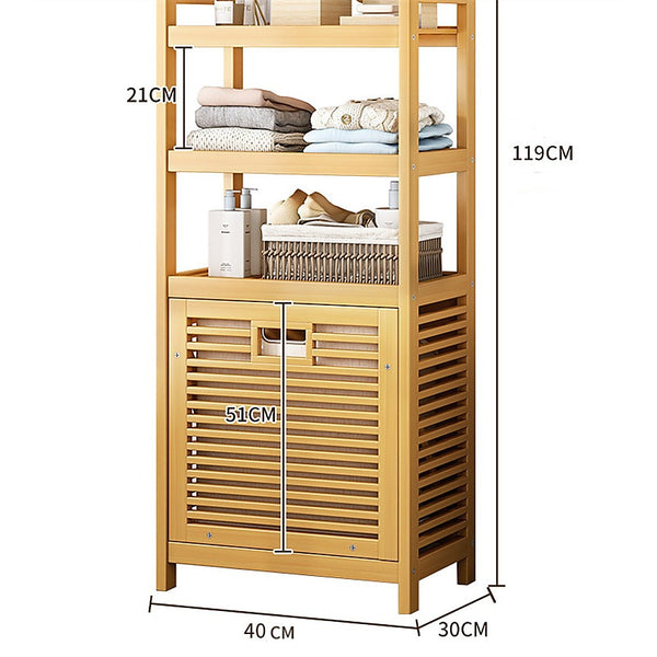 Side Tables Bamboo 2 In 1 Laundry Hamper Side Table With Shelves And Clothes Basket