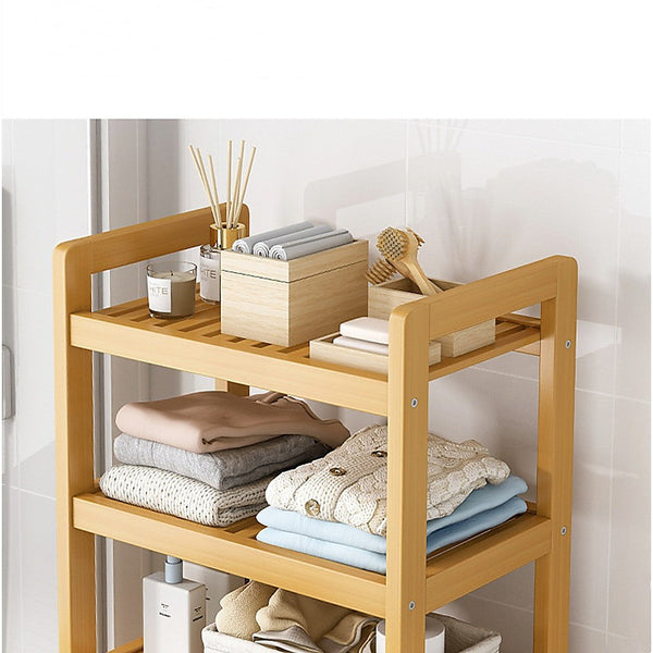 Side Tables Bamboo 2 In 1 Laundry Hamper Side Table With Shelves And Clothes Basket