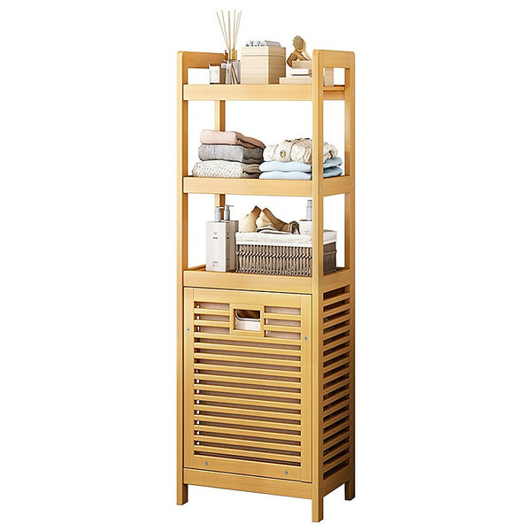 Side Tables Bamboo 2 In 1 Laundry Hamper Side Table With Shelves And Clothes Basket