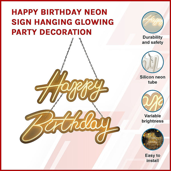 Party Decorations Happy Birthday Neon Sign Hanging Glowing Party Decoration